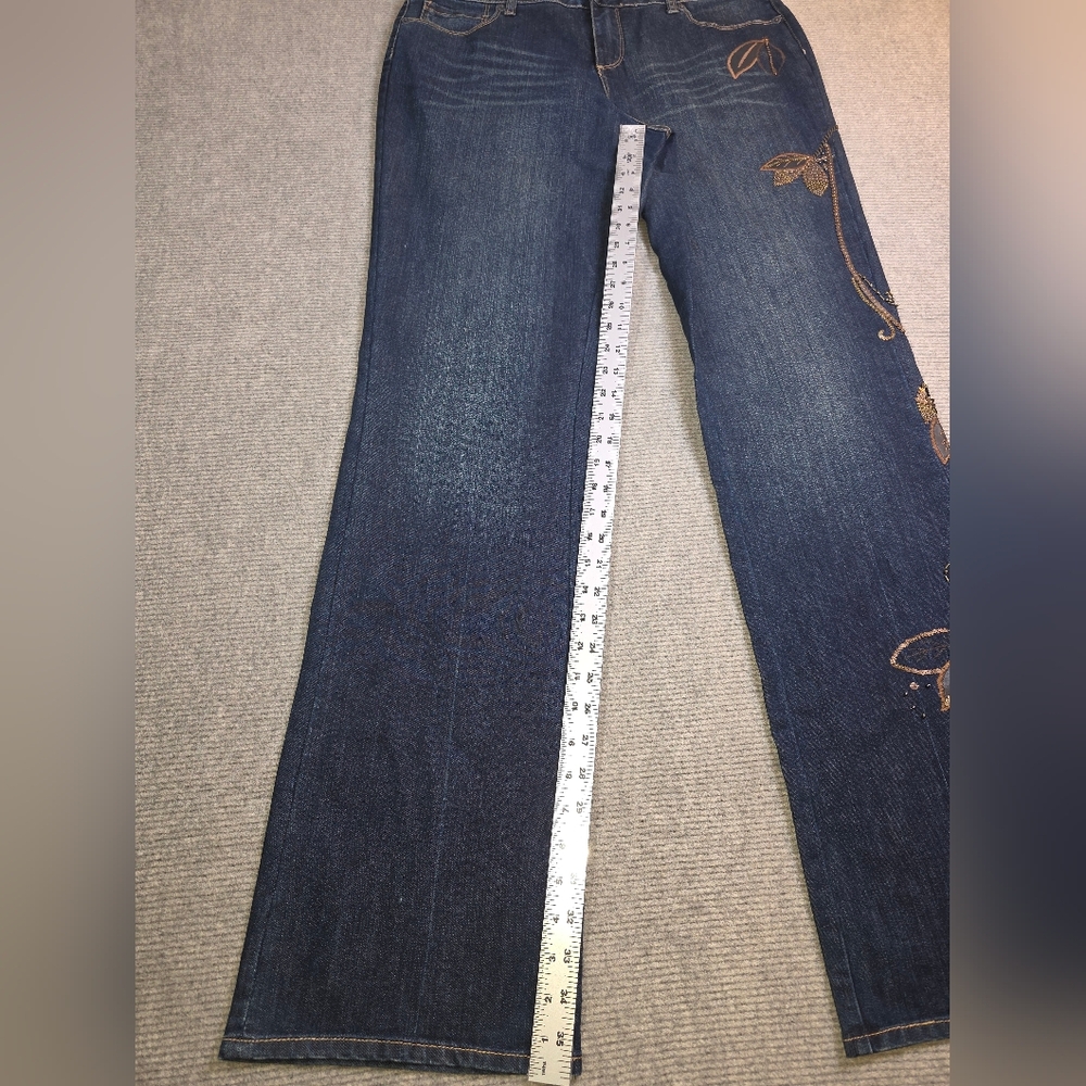 Coldwater Creek Blue Boot Cut Jeans with Gold Embroidery & Sequins - Picture 2 of 16